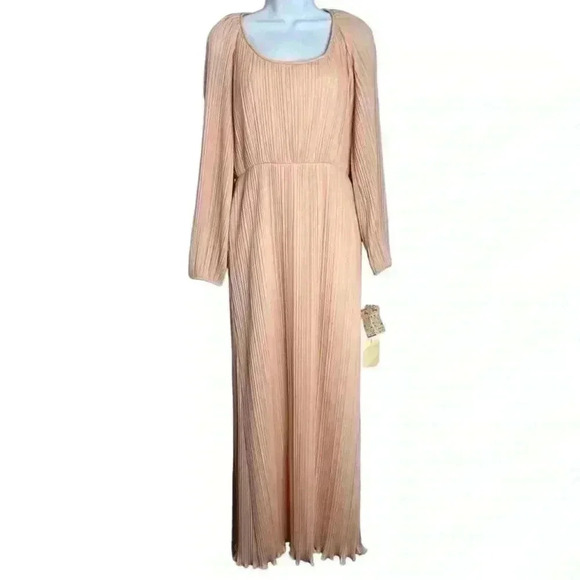 Vintage 70s Marita By Anthony Muto Gown Size 12 Deadstock NWT Peach Pleated - Picture 1 of 15